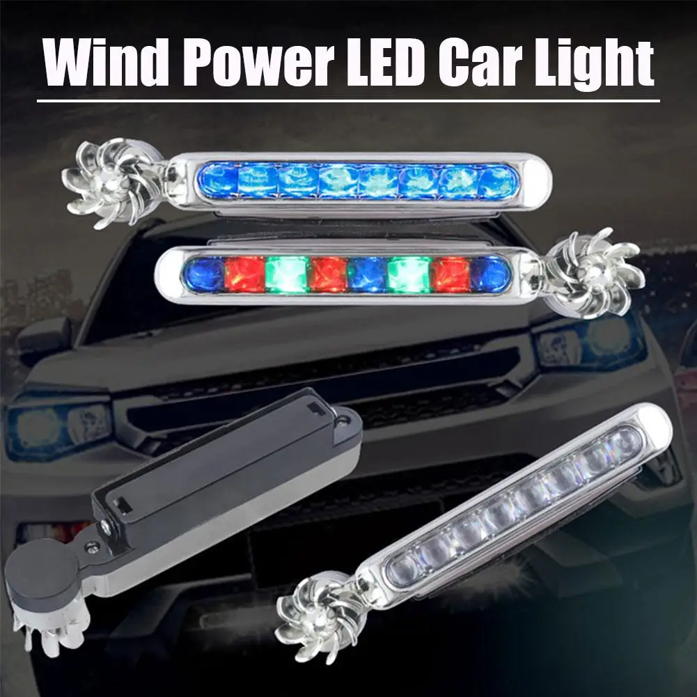 1Pair Car LED DayTime Lighting Headlight White Light Wind Powered Front Grille 8 LED DRL Running Light Rotation Fan Led Lights