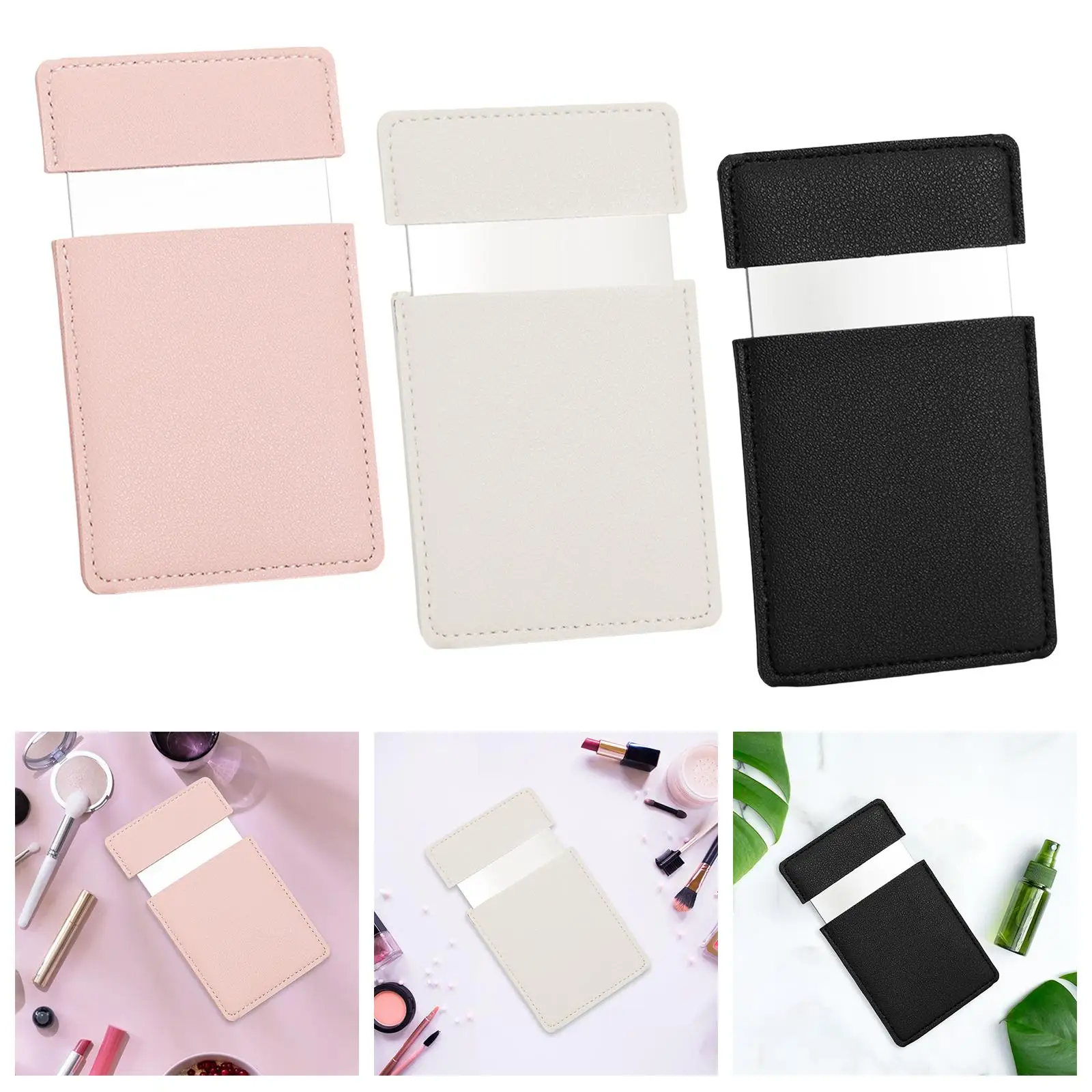 Portable Square Mirror Shatterproof Stainless Steel with PU Leather Case