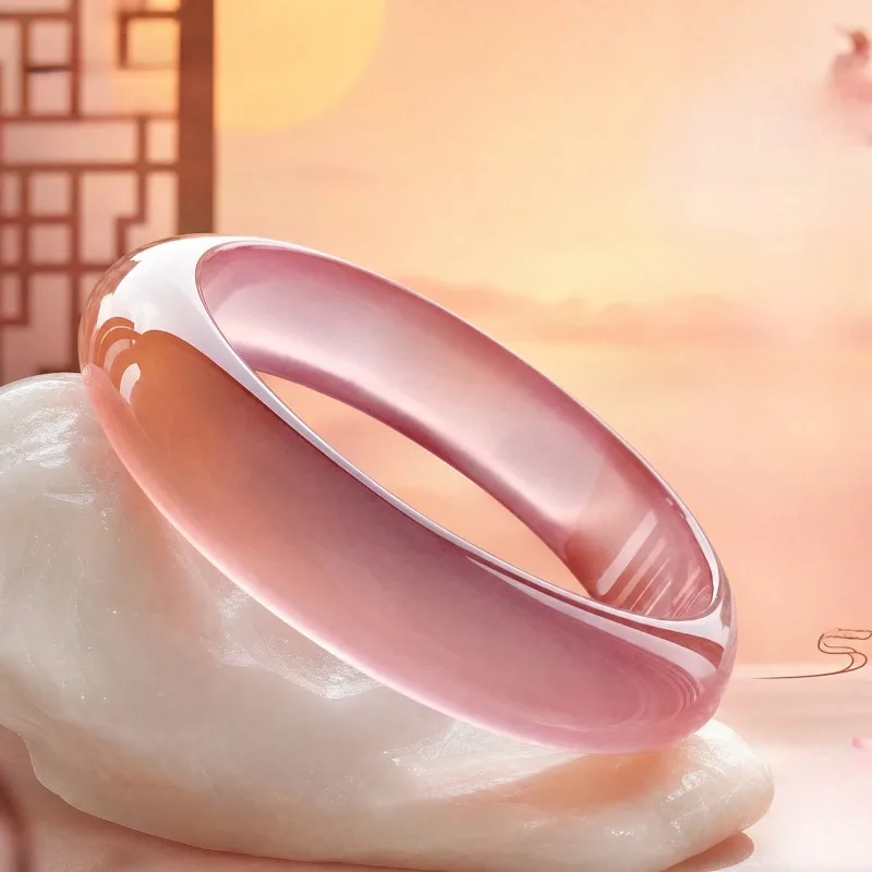 Natural pink agate jade bracelet female high ice transparent grapefruit powder jade bracelet