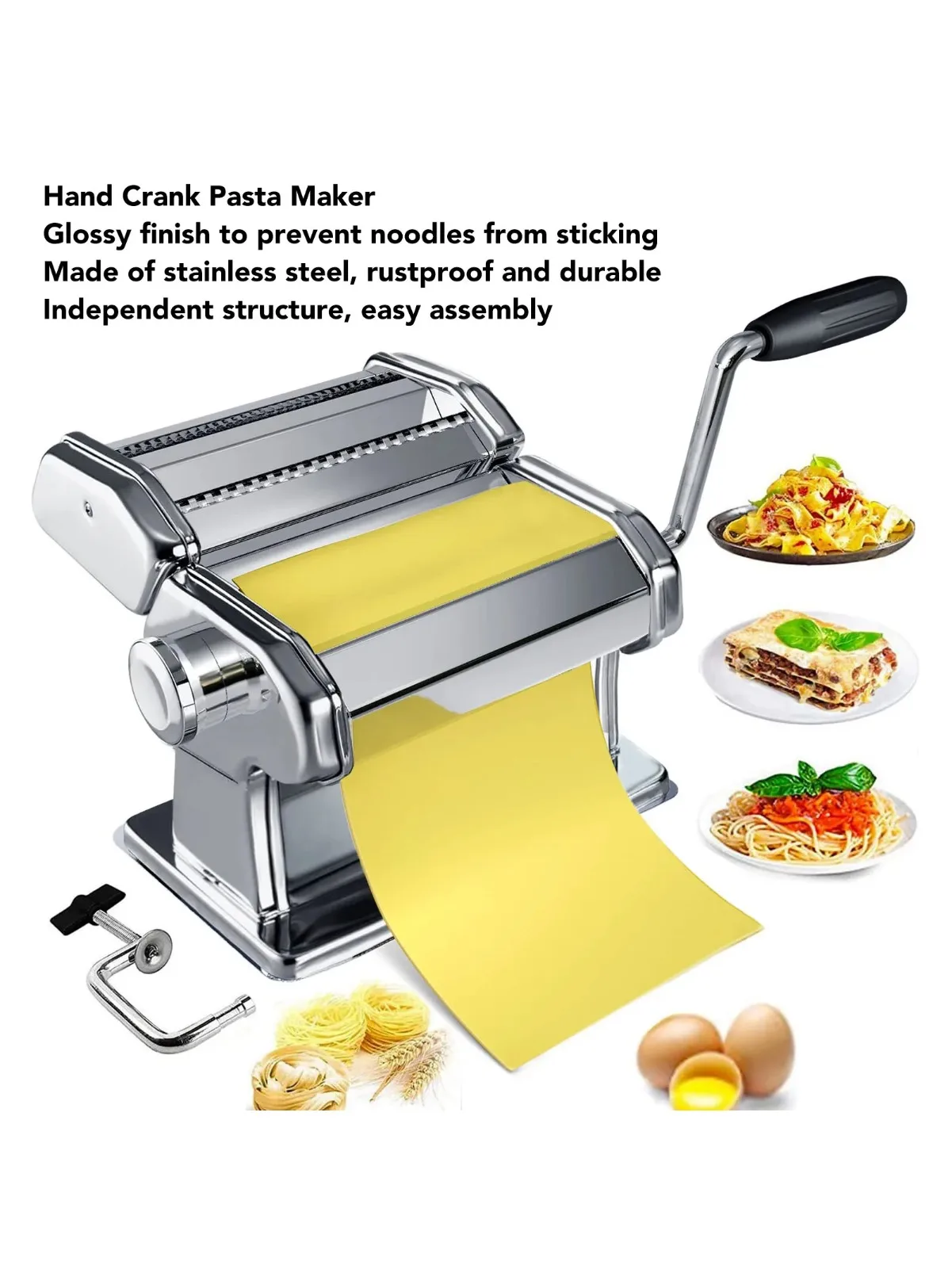 Machine à nouilles à manivelle, rouleau de pâte en acier inoxydable, fabricant de pâtes, 7 réglages d'épaisseur, Machine à nouilles à rouleau de 0.5 à 2.5mm