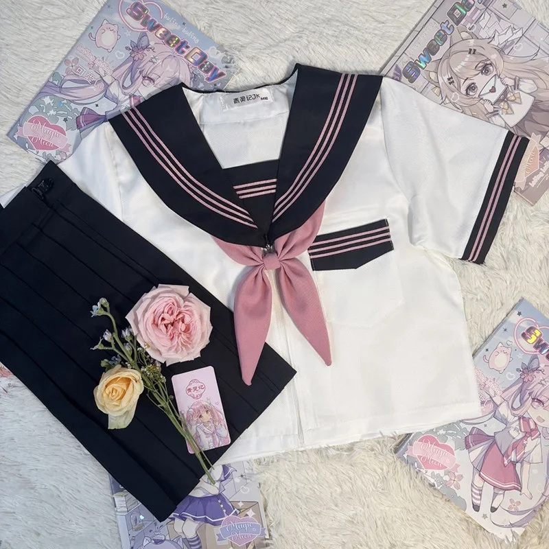 Korean High School Uniform Japanese Orthodox Seifuku Sailor Suit Korean Student Kawaii Jk Outfit Cosplay Summer Pleated Skirt