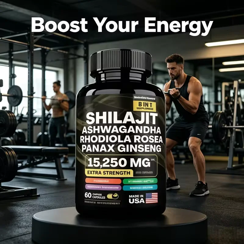 Shilajit Supplement，Natural Blend Muscle Building Supplement - 60 Capsules for Strength Resistance Growth Fitness Enhancer