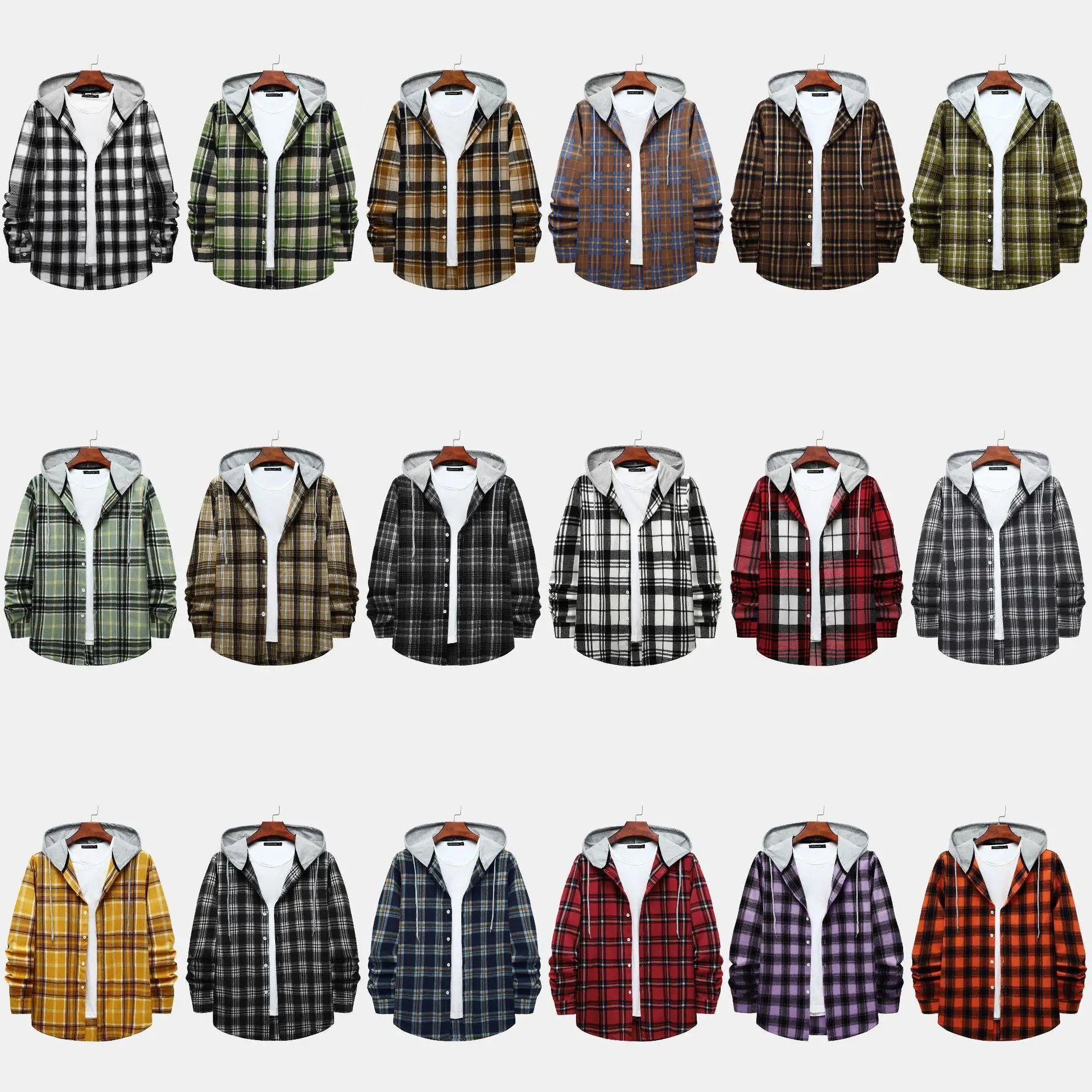 

Men's Hooded Checkered Shirt Autumn Casual Long Sleeve Casual Style Other Pattern Not Specified Material Other Material 100%