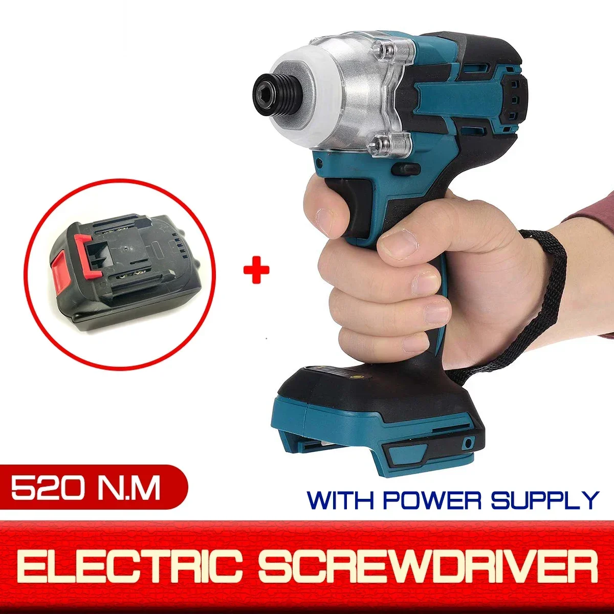 

18V 520 N.m Cordless Electric Wrench Screwdriver Speed Impact Rechargable Brushless Drill Driver+ LED Light For Makita Battery