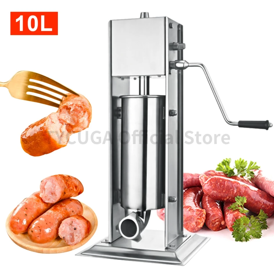 Stainless Steel Sausage Stuffer 3/5/7/10/15L Manual Hand Crank Vertical Stuffer Filler Food Processors For Ground Meat Pepper