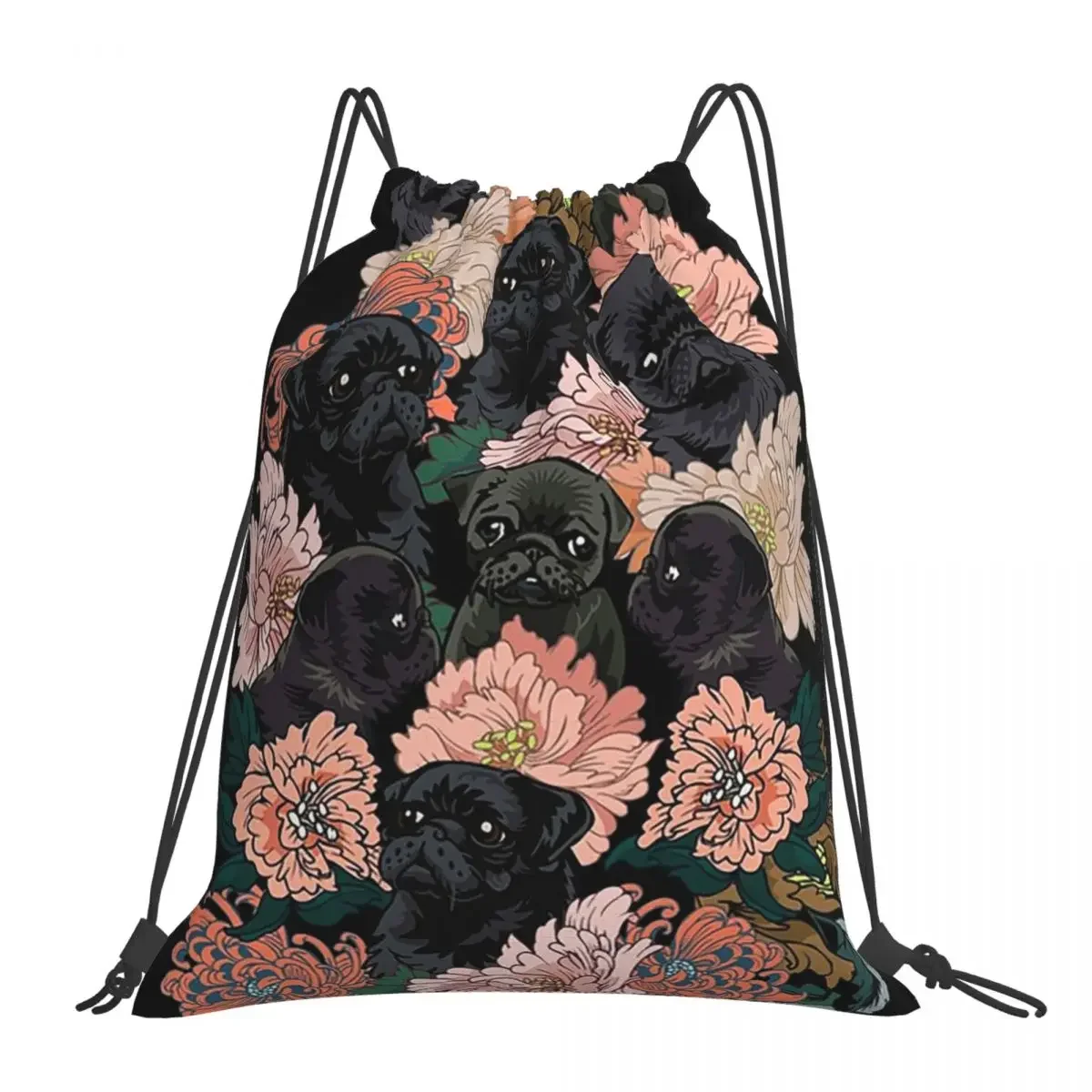 Because Black Pug Backpacks Multi-function Drawstring Bags Drawstring Bundle Pocket Shoes Bag BookBag For Travel Students