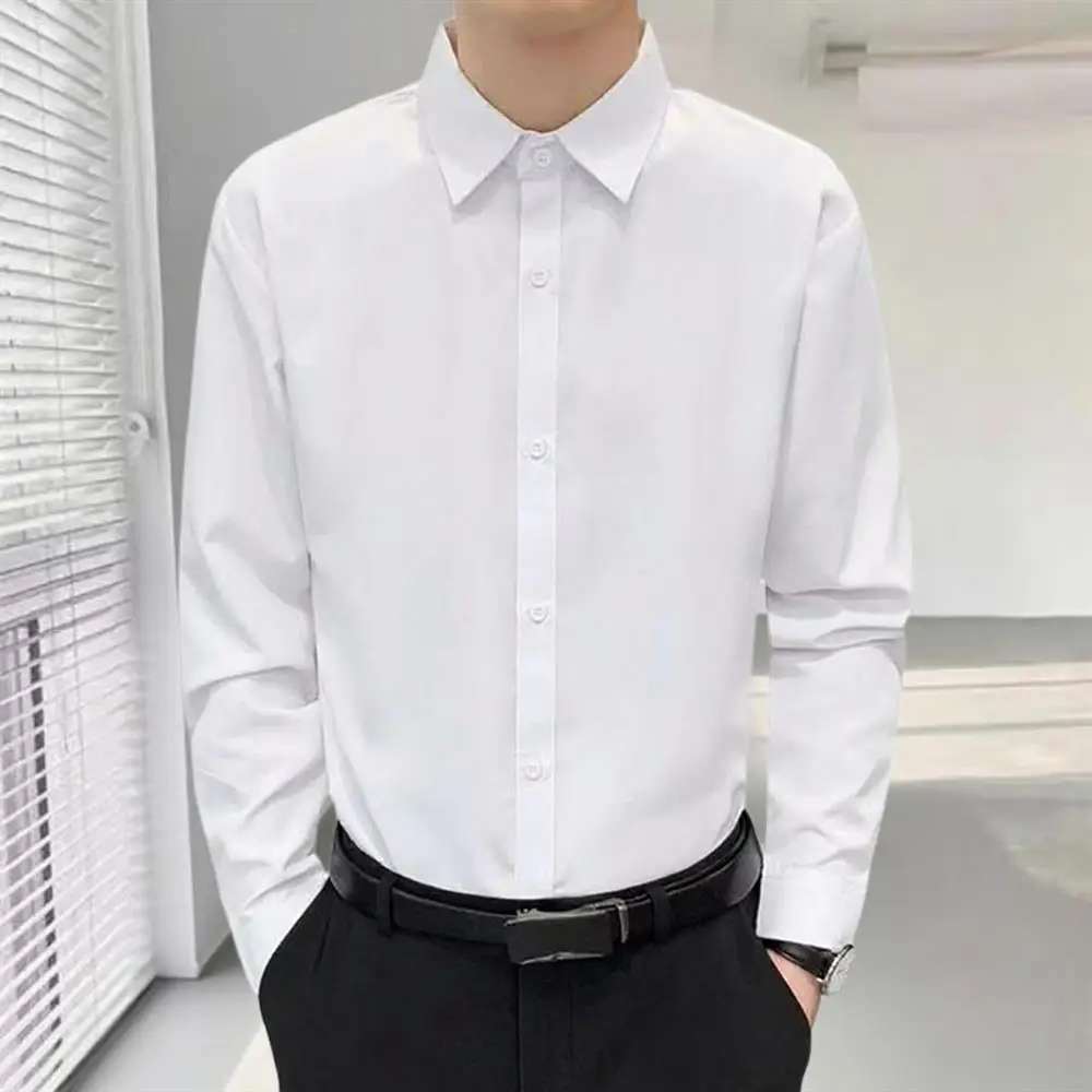 Men's Long Sleeve Casual Wedding Shirt Anti-Wrinkle Business Formal Workwear Casual Polyester Fiber No Brand Slim Fit Shirt