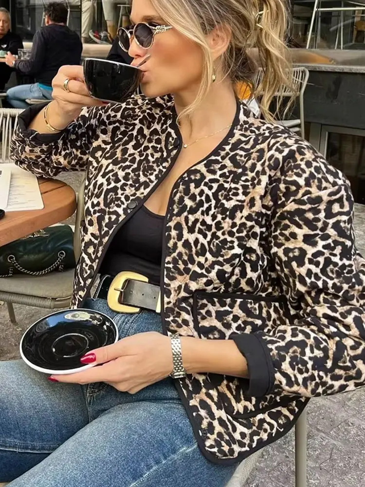 

HH женское зимнее модное хлопковое пальто с круглым вырезом и леопардовым принтом, женская элегантная однобортная куртка с длинным рукавом и принтом зебры