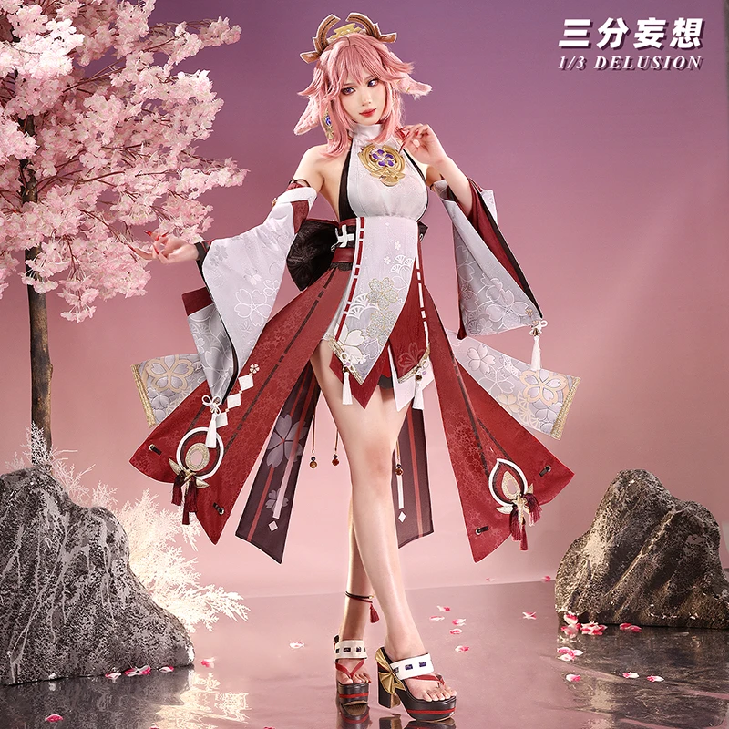 

Three Point Delusion Genshin Impact Yae Miko Miss Fox Women Cosplay Costume Cos Game Anime Party Uniform Hallowen Play Role