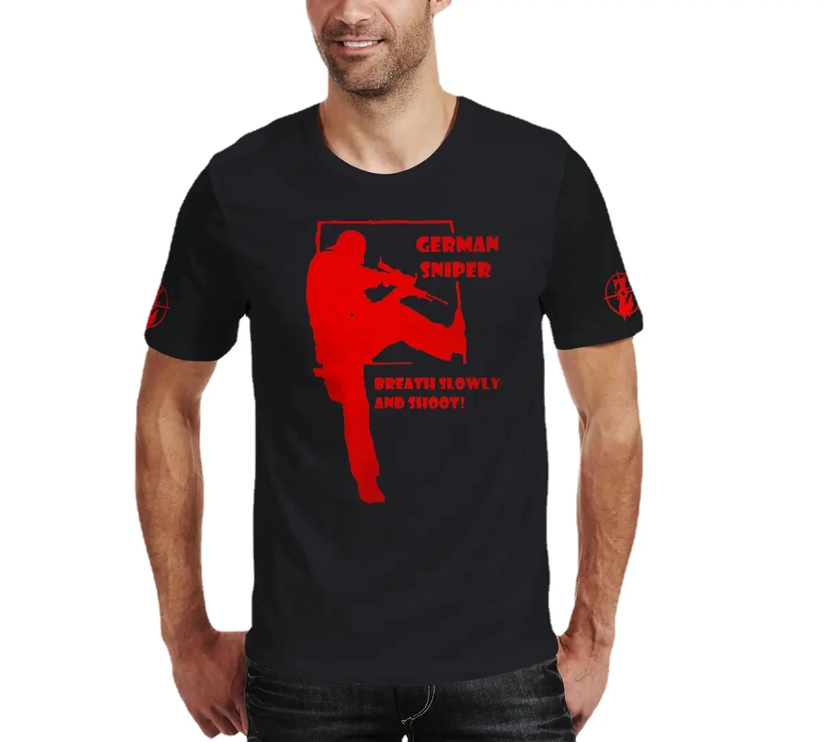 Breath Slowly and Shoot ! German Sniper T-Shirt. Summer Cotton Short Sleeve O-Neck Mens T Shirt New S-3XL