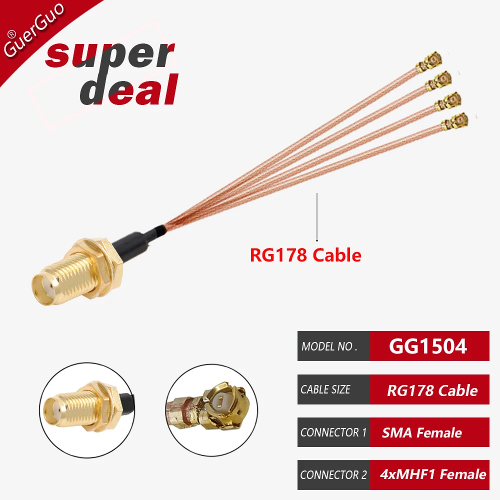 1PC 1to 4 SMA to 4 MHF Splitter RG178 Cable SMA Pigtail 4 x U.fl MHF1 Female SMA Female WIFI Antenna Extension Jumper