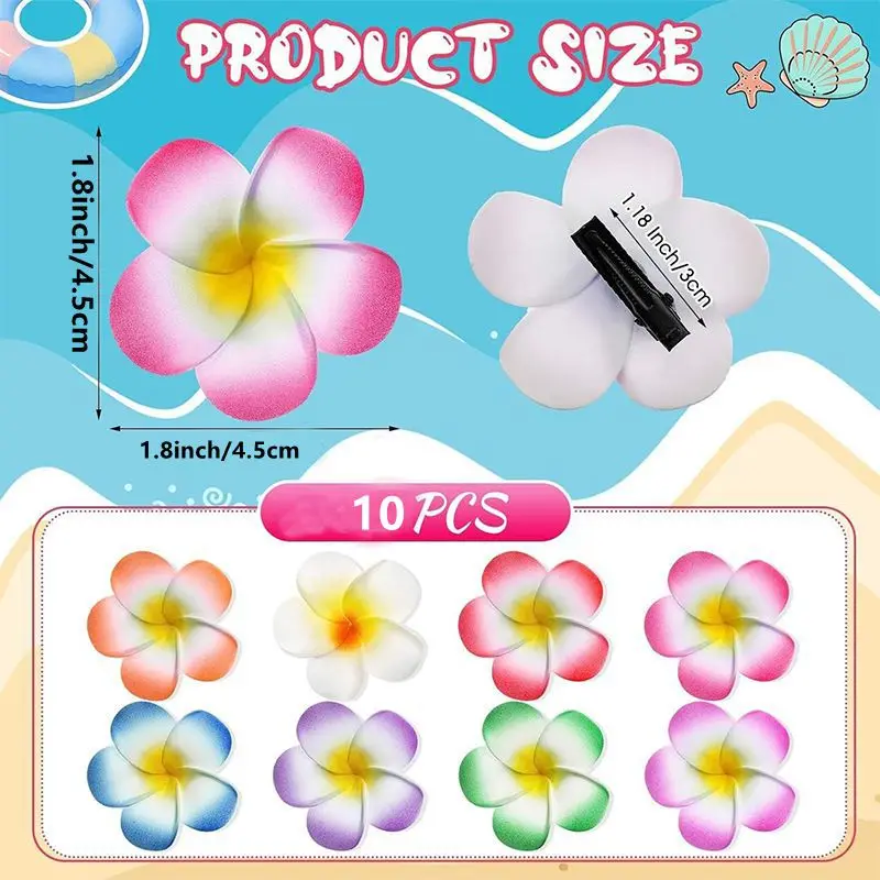 10 Stück Schaumstoff-Hawaiianische Frangipani-künstliche Plumeria-Blumenhut-Haarspangen für Zuhause, Party, Frauen, Mädchen, Hawaii, Strand, Urlaub, Dekoration – Detail 2