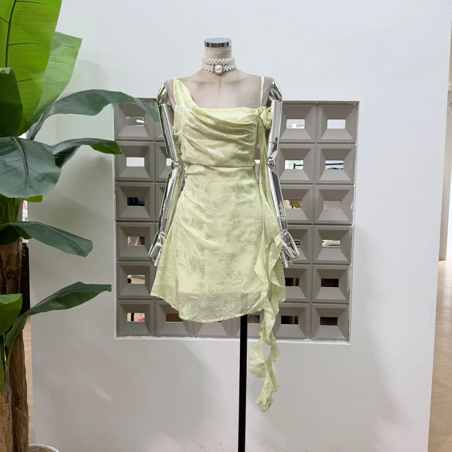 New Chic Jacquard Slip Mini Dress Spaghetti Strap Asymmetric Tassel Elegant Summer Party Cocktail Gown Dresses For Women Vestido