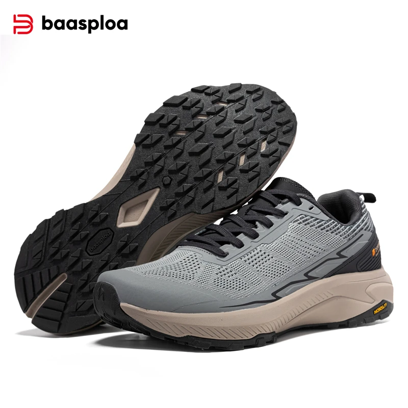 

Baasploa Men Hiking Shoes Comfort Wear Resistant Outdoor Shoes Men Breathable Mesh Casual Sneakers Climbing Non-Slip Lace Up