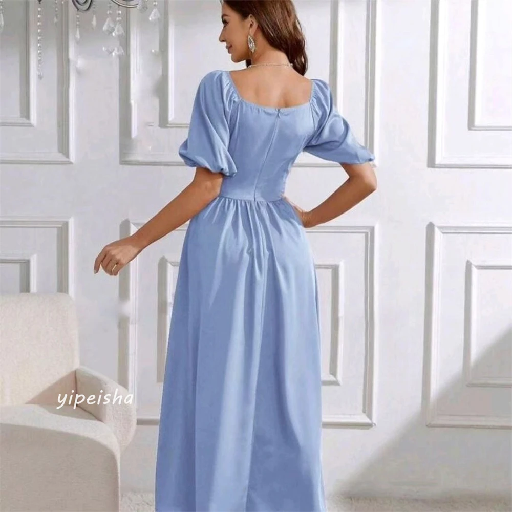 Jersey Beading Draped Pleat Celebrity A-line Square Collar Bespoke Occasion Gown Midi Dresses