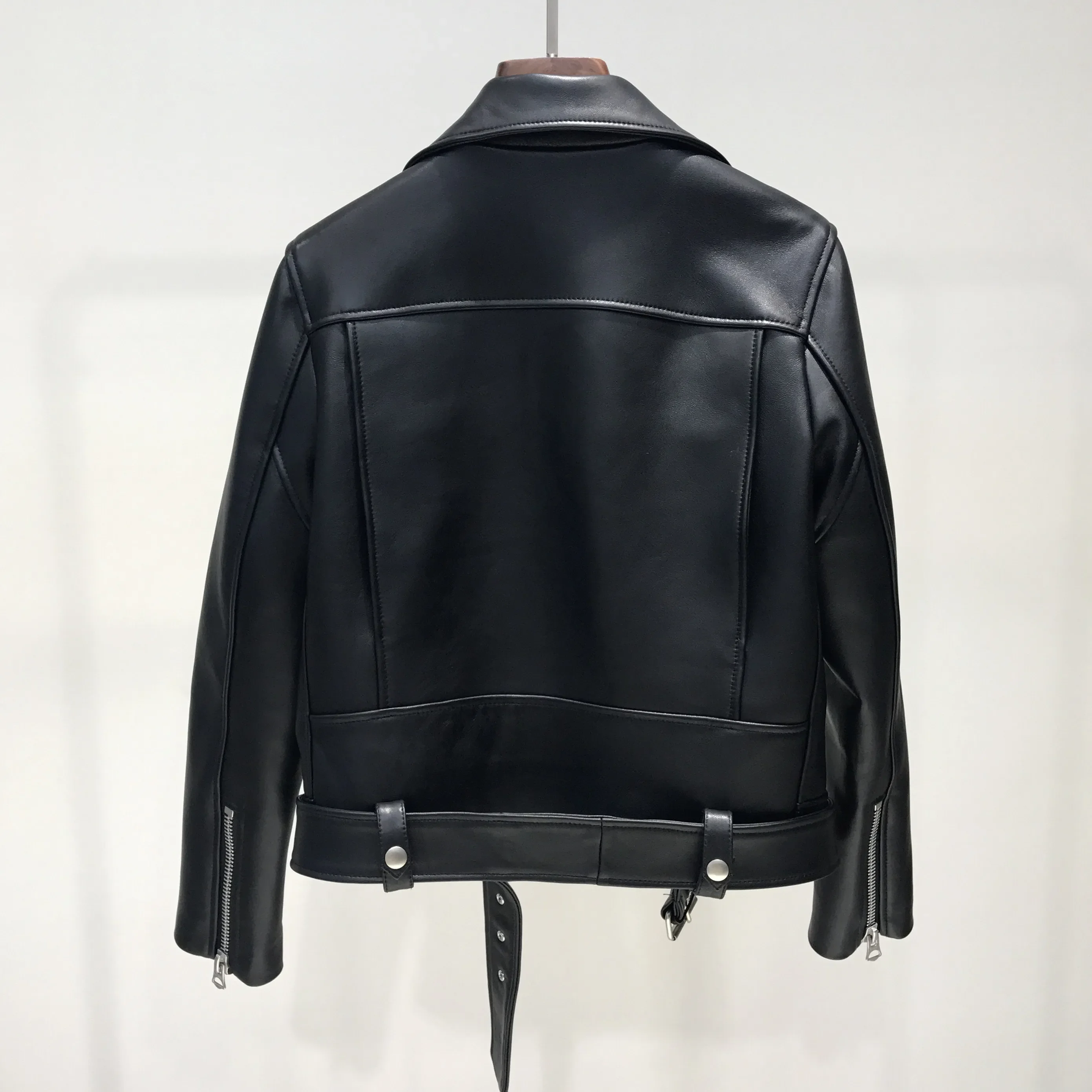 ZCWXM Women Pu Leather Jacket Zipper Belt Short Coat Autumn Female Black Punk Bomber Faux Leather Outwear