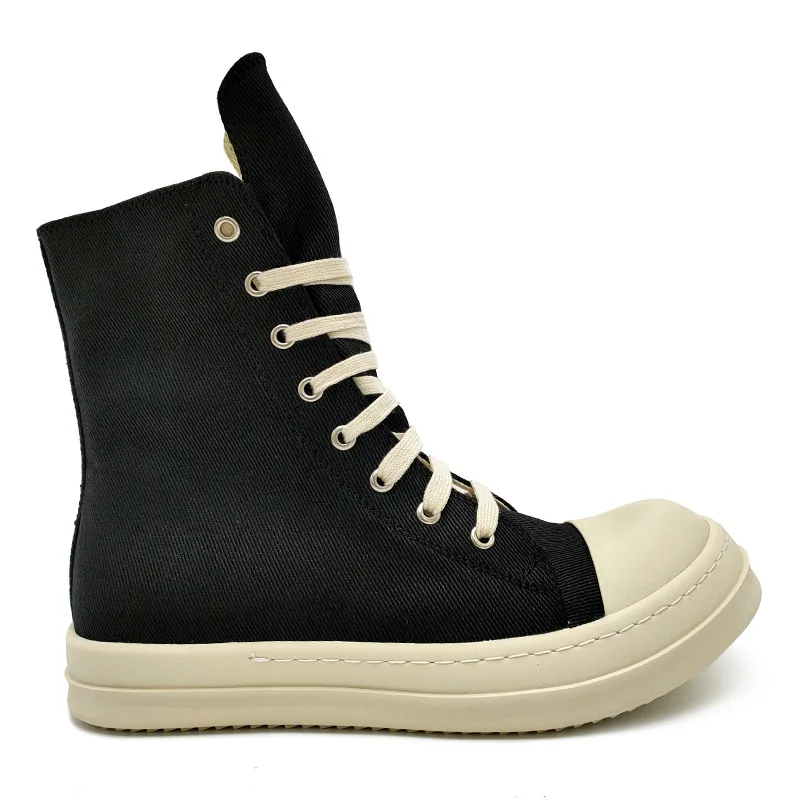 Brand Luxury Ramones Black Canvas High Top Sneakers Side Zipper Thick Rubber Sole Streetwear Punk Style Casual Shoes view 6