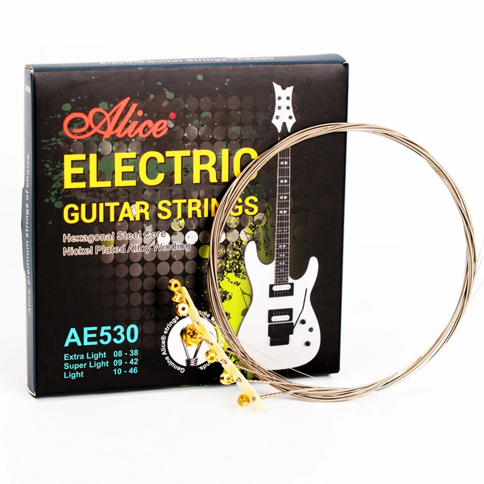 Alice AE530 Electric Guitar Strings Hexagonal Steel Core Nickel Plated Alloy Wound 008-038/009-042/010-046 Performance Practice