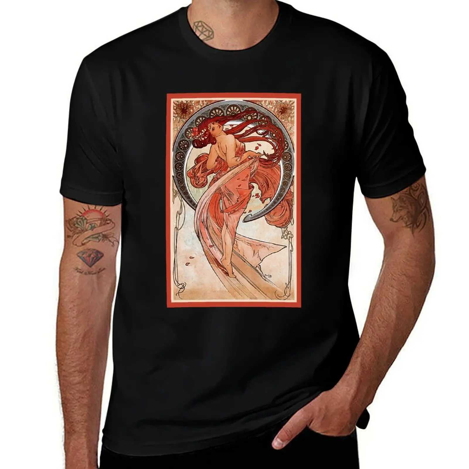 Vintage Mucha 'The Dance' 1898 Art T-Shirt Street Fashion Casual Tee Shirt T-Shirt