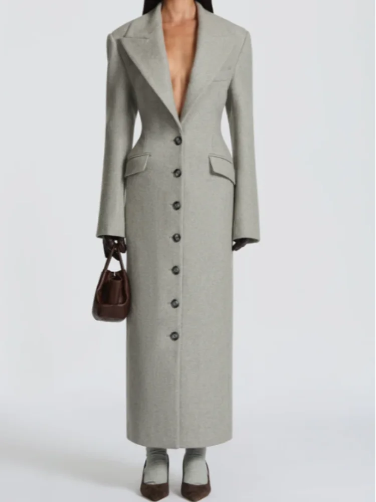 

Роскошное шерстяное пальто А-силуэта с поясом, отложным воротником и завышенной талией, длинная куртка А-силуэта, новинка 2025 года, женская осенне-зимняя верхняя одежда для вечеринок