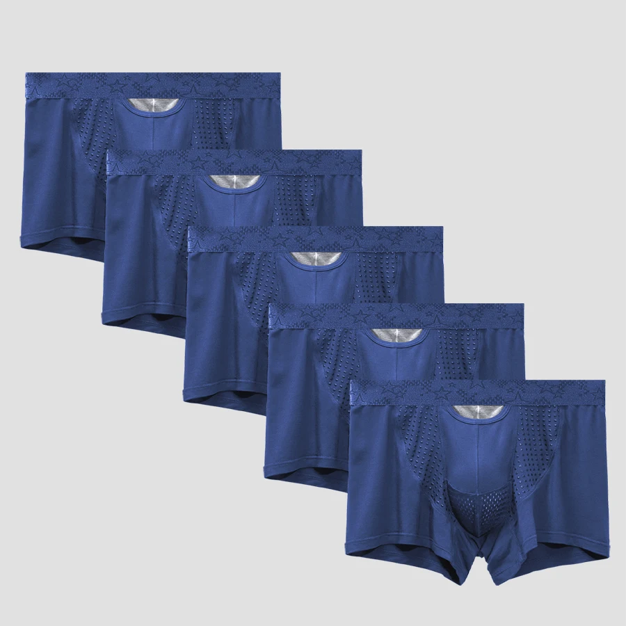 5 قطع ملابس داخلية منفصلة للرجال، سراويل سفلية من الوريد لدعم الصفن، سراويل رياضية ذات زاوية مسطحة منحنية من الحرير الجليدي