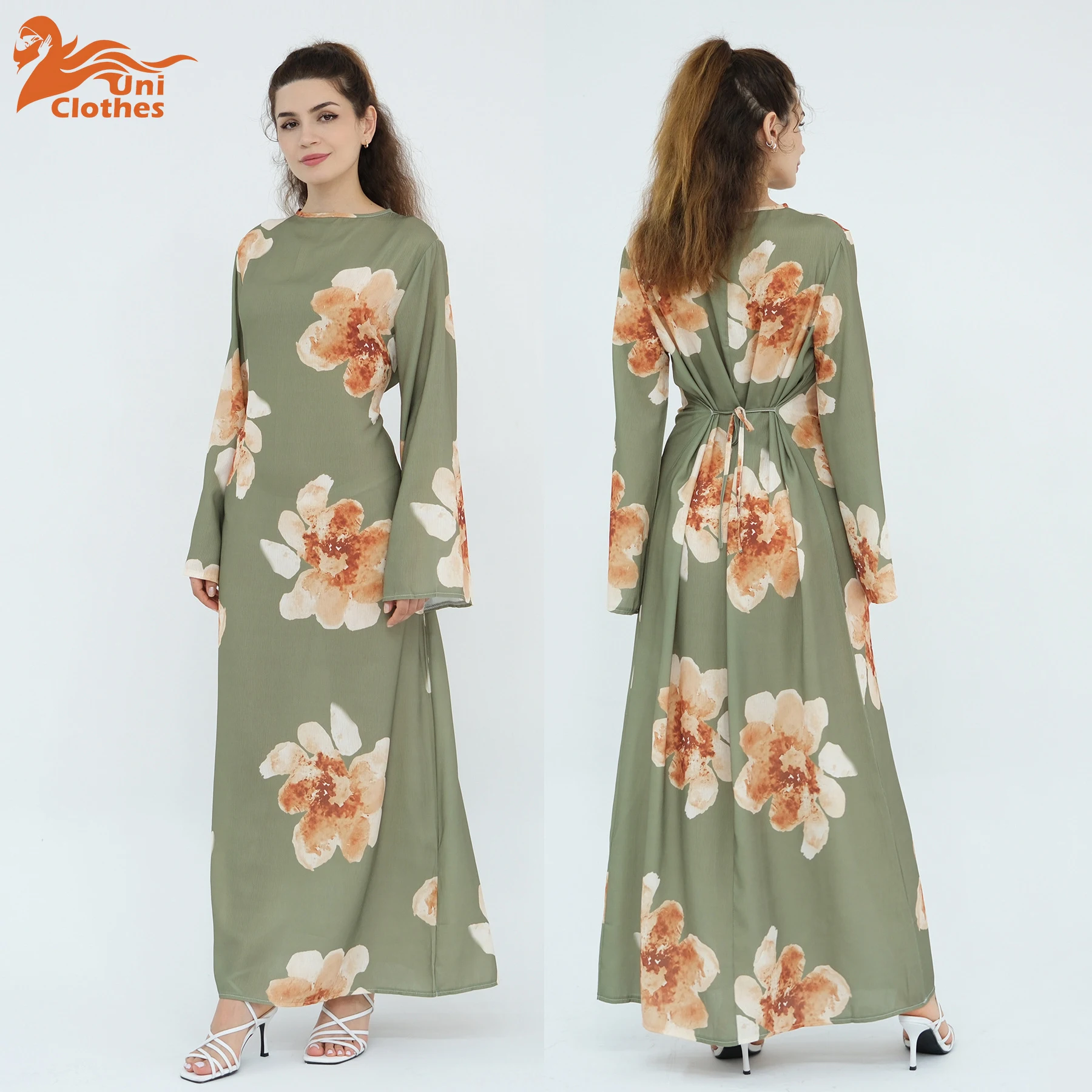 

UNI повседневное женское платье с принтом, с длинным рукавом и круглым вырезом на талии, закрытые женские платья, лето-осень 2021, модные женские платья для отдыха