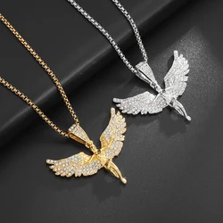 Exquisite Gold Color Angel Wings Inlaid Cubic Zirconia Pendant Necklace for Men and Women Trendy Charm Jewelry Birthday Gift