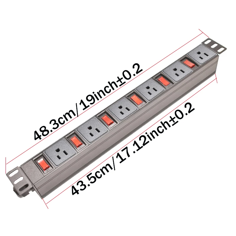 19inch PDU Power Strip Independent Switch 6ON/OFF 6Ways US Socket Power Distribution Unit 1U Cabinet Rack Mount