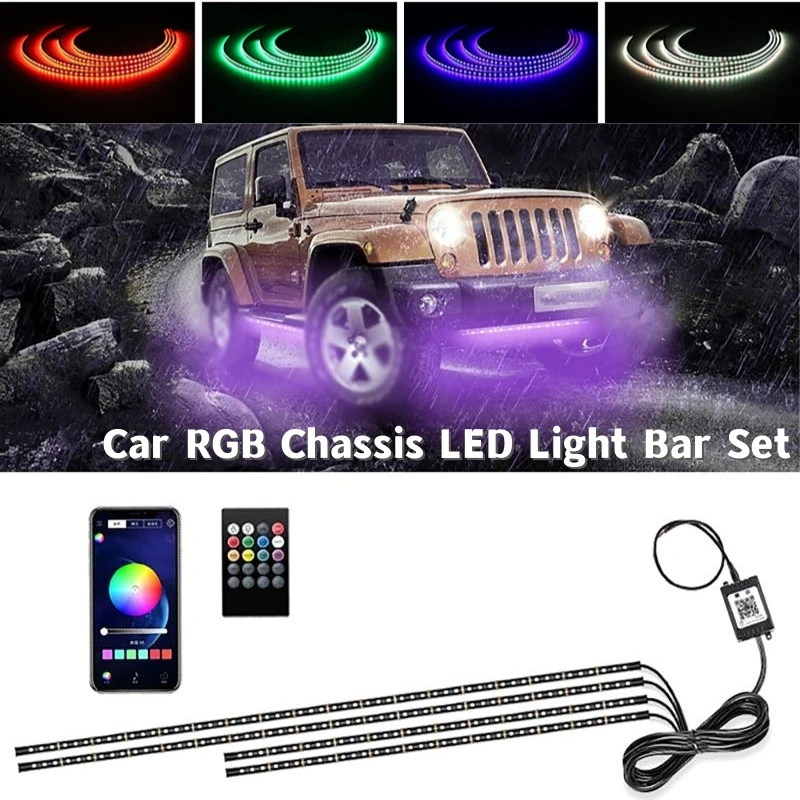 12V RGB LED Light Car Underglow Light Strip APP Remote Voice Control Auto Decorative Atmosphere Underbody Neon Lamp