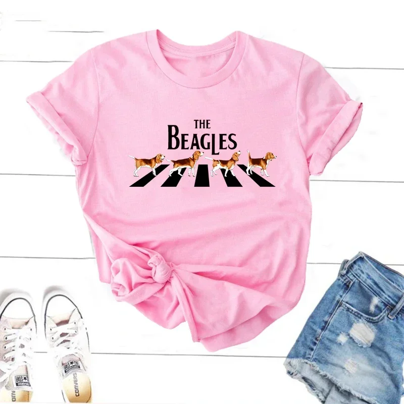 الحيوان الجرافيك تي شيرت الفتيات المرأة تي شيرت البيغلز تي شيرت امرأة مضحك تي شيرت عادية قصيرة الأكمام الملابس الجمالية #5