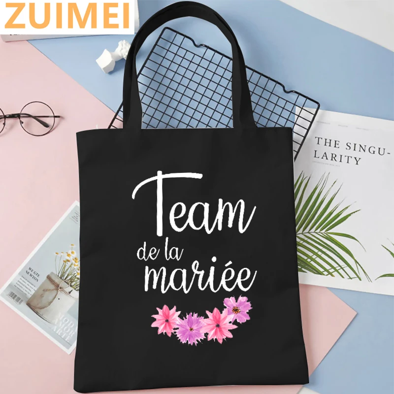 La Marrie Team Bride Party Shopping Canvas Bag Wedding Women Shoulder Bag Team Bride Graphic Bachelorette Women EVJF Handbag