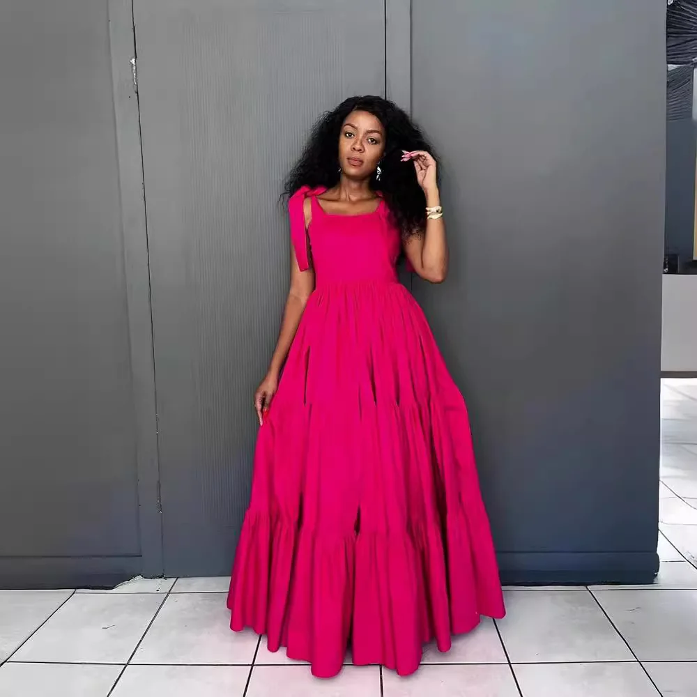 Dress Women Sling Long Dresses A Line Lace Up High Waist Vestidos Y2k Streetwear Sleeveless Elegant Maxi Bow Party Summer - Image 2