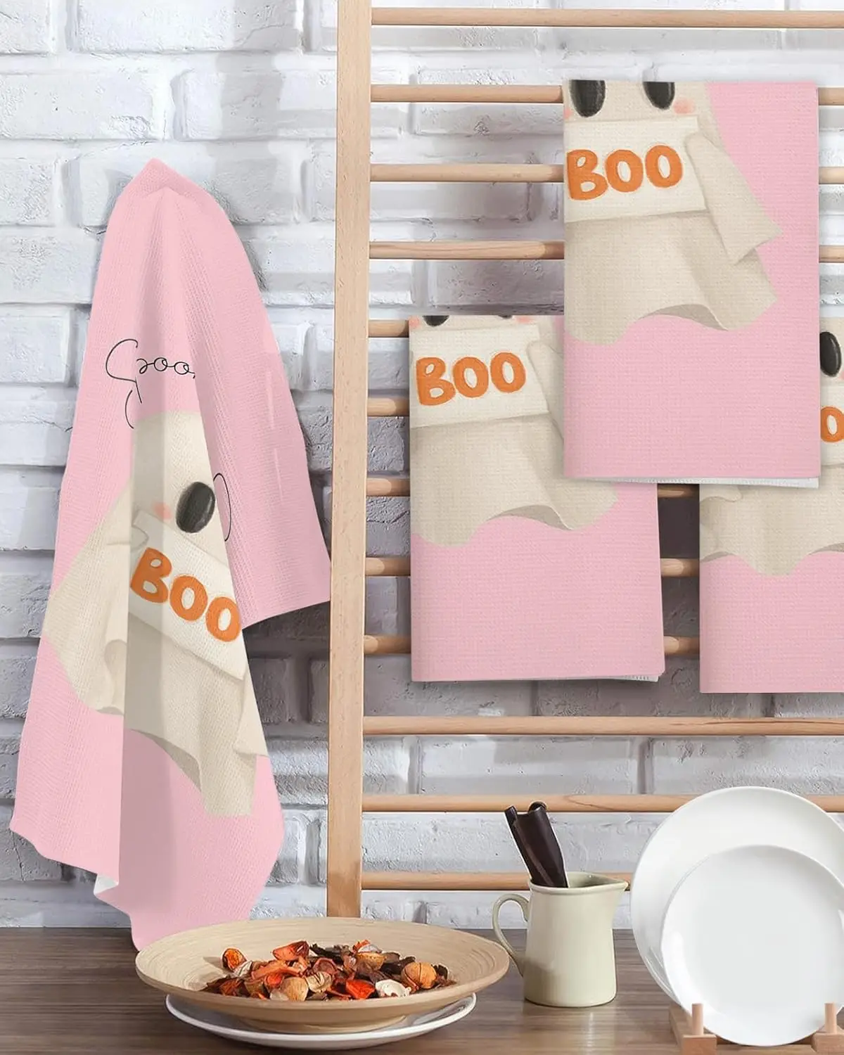 

Halloween Pink Ghost Kitchen Dish Tea Towels Cleaning Supplies Quick Drying Bar Hand Dishcloths Home Kitchen Cleaning Supplies