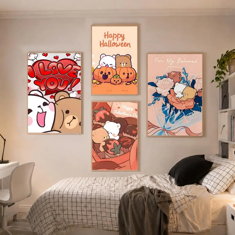 Cute Character Milk and Mocha Poster Modern Aesthetic Wall Art Poster Home Bar Cafe Decor Gift