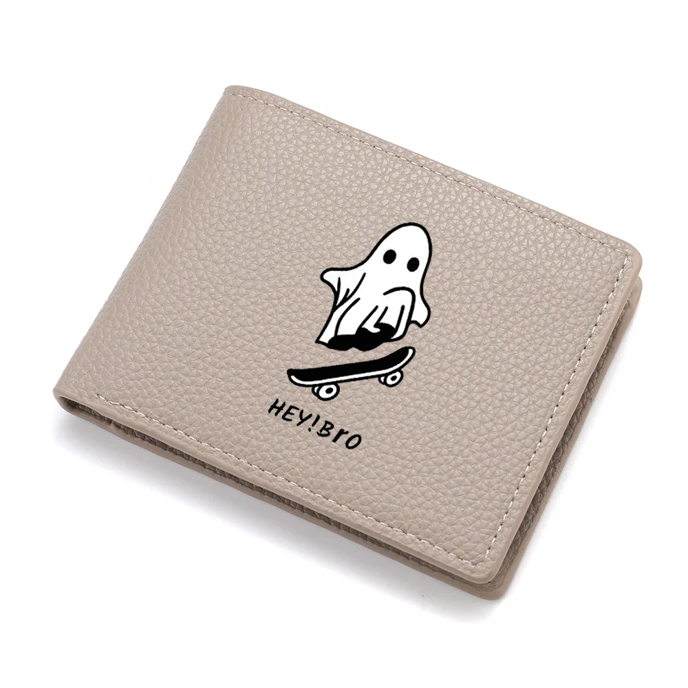 محفظة رجالية قصيرة من جلد البولي يوريثان بنمط صغير مع فتحات بطاقات متعددة وجيب للعملات المعدنية بسحاب