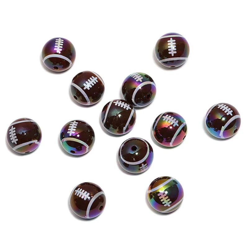 Treny New Sports Style Round Basketball Soccer Shape Acrylic Jewelry Bracelet Necklace Earring Making Beads Ornament 16mm 100pcs
