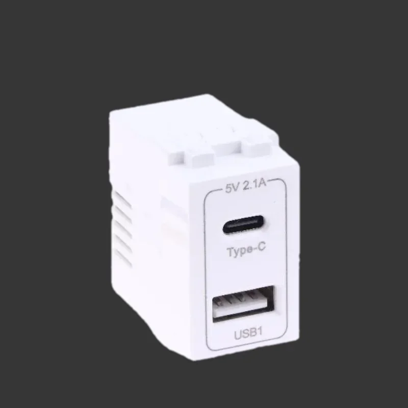 

USB Type-C Dual Port Power Module 220V Socket 5V 2.1A Mobile Phone Charging Module Transformer Charging Power Switching Adapter