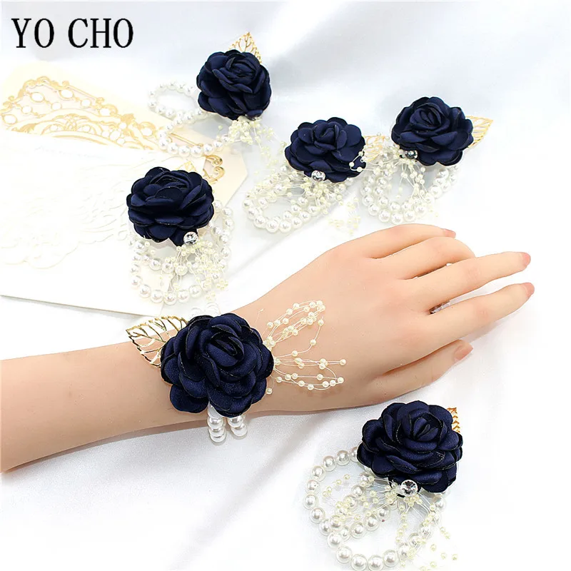 Mädchen Brautjungfer Handgelenk Blume Hochzeit Abschluss ball Party Bouton niere Seide Rose Perle Armband Armband Hand Blumen Hochzeit Zubehör – Detail 9