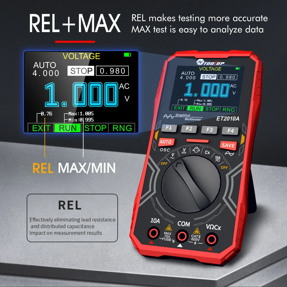 TOOLTOP ET2010A Digital Oscilloscope Multimeter 1Mhz 2.5MSps Sampling Rate AUTO Oscilloscope AC/DC 600V Graphcial Multimeter