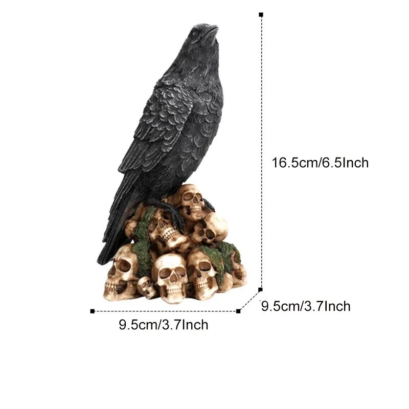 Mystical Crow Skull Statue Resin Raven Sculpture Bookshelf Living Room Office Desk Halloween Christmas Decor