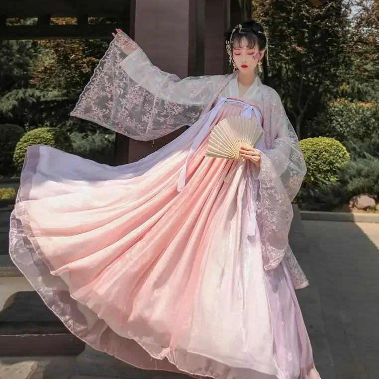 Gaun Cina asli Hanfu asli wanita gaya antik siswa Super peri musim semi musim panas Cosplay pakaian Cina