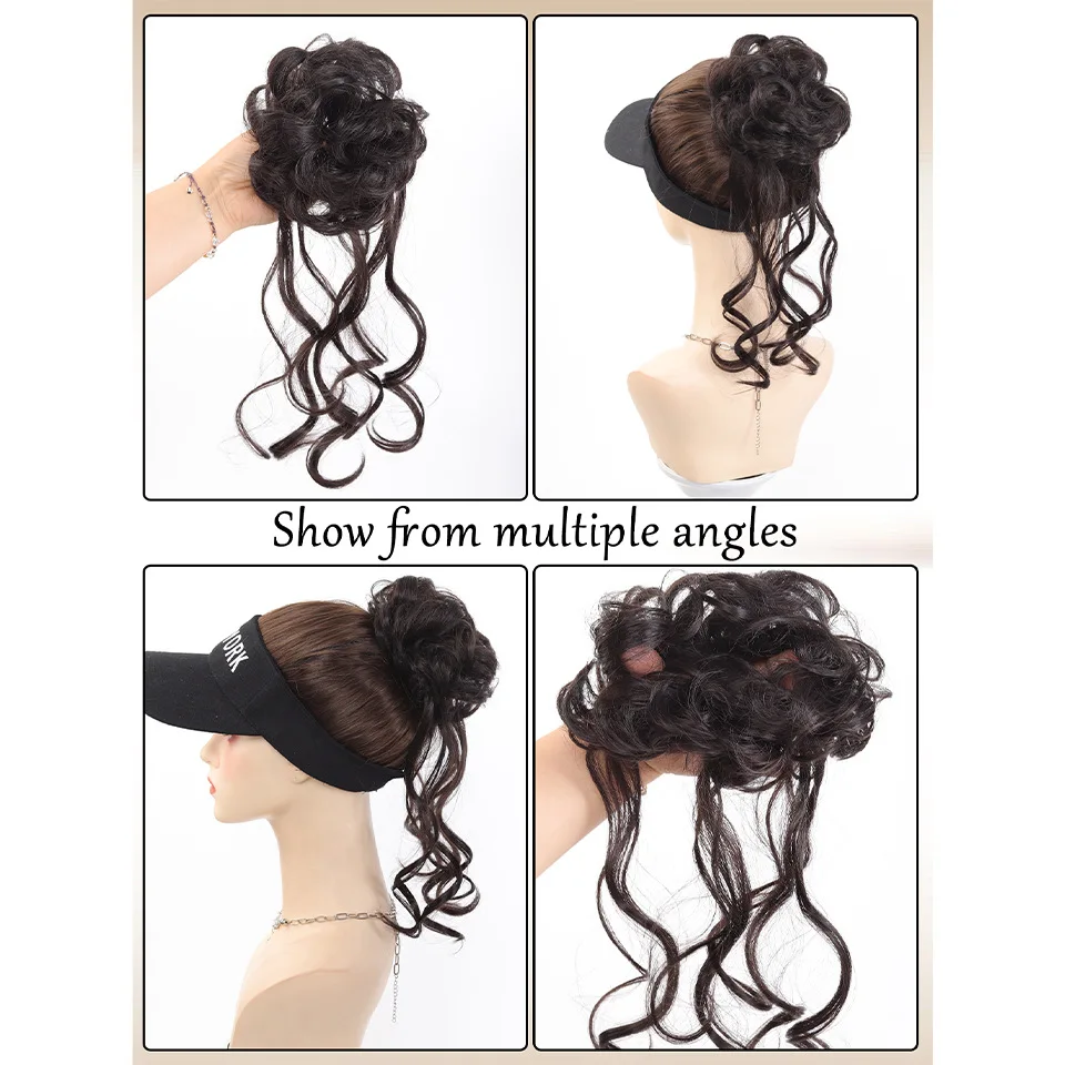 Synthetic Tousled Curly Messy Bun Hair With Drooping Wavy Strands Elastic Updo Extensions Volume Hair Bun For Women Daily Wear