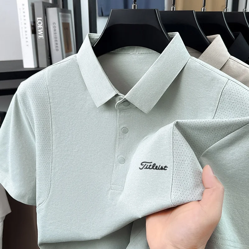 Designer Edition Herren Kurzarm-Poloshirt mit Revers, Knöpfen, Belüftungslöchern und Buchstabendruck – Modischer Trend, Bestseller für Herren – Detail 7