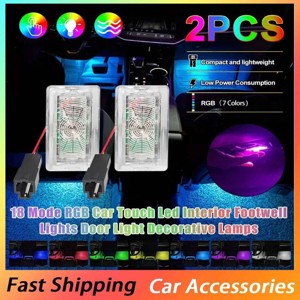 2x Car 18 Modes LED Light Car Footwell Atmosphere Lamp Car Decorative Light Auto Accessories for Tesla Model 3 Model Y 2014-2023