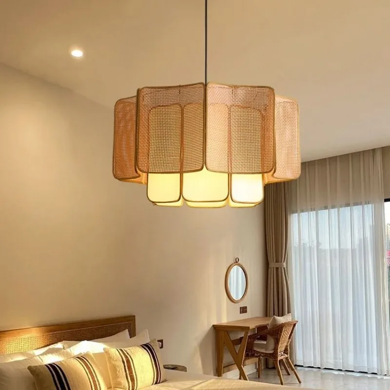 Japanese designer retro pendant light restaurant hotel homestay model room dining tea room home decor rattan chandelier lamps