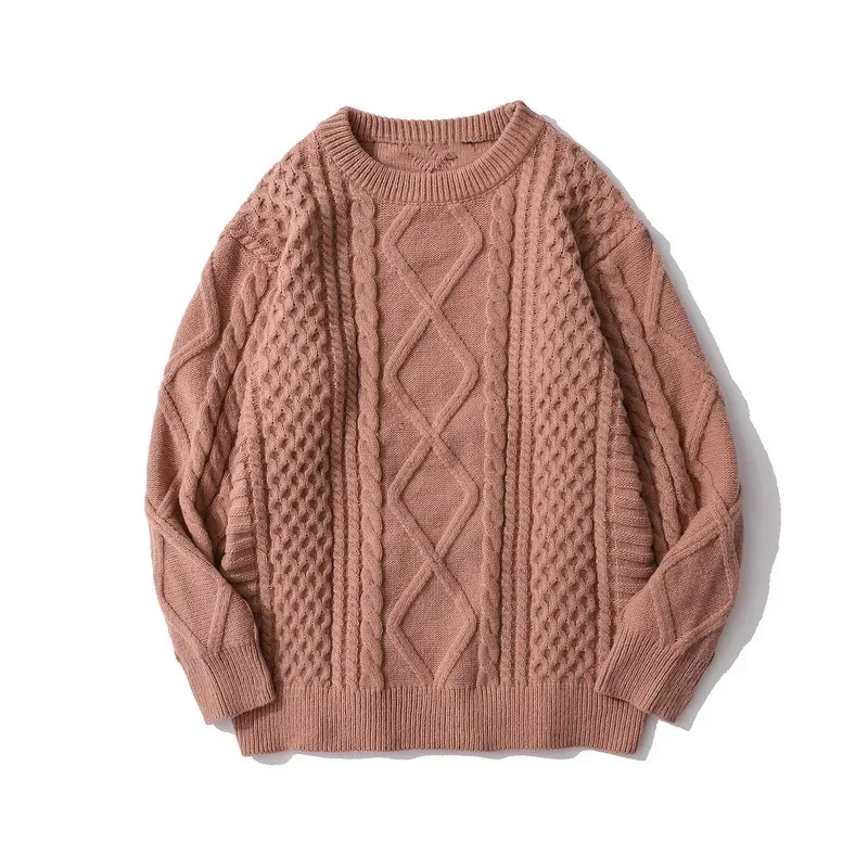 Winter American Retro Twisted Alan Sweater Crew Neck Fisherman Beige Woven Twist Knitted Sweater for Men and Women