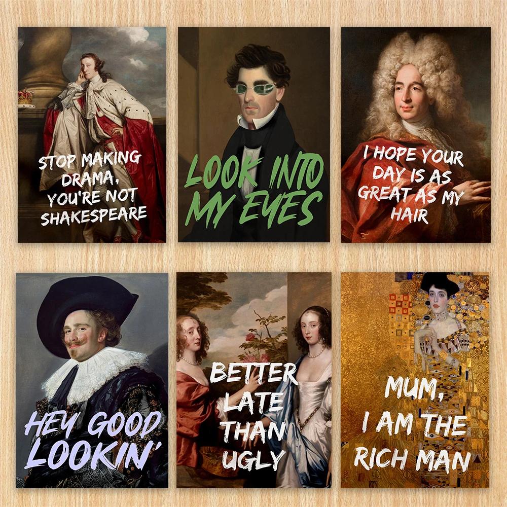 Funny Vintage Wall Art Poster Altered Art Poster Funny Eclectic Art Neoclassical Portrait Fun Humor Decor Canvas Painting Art
