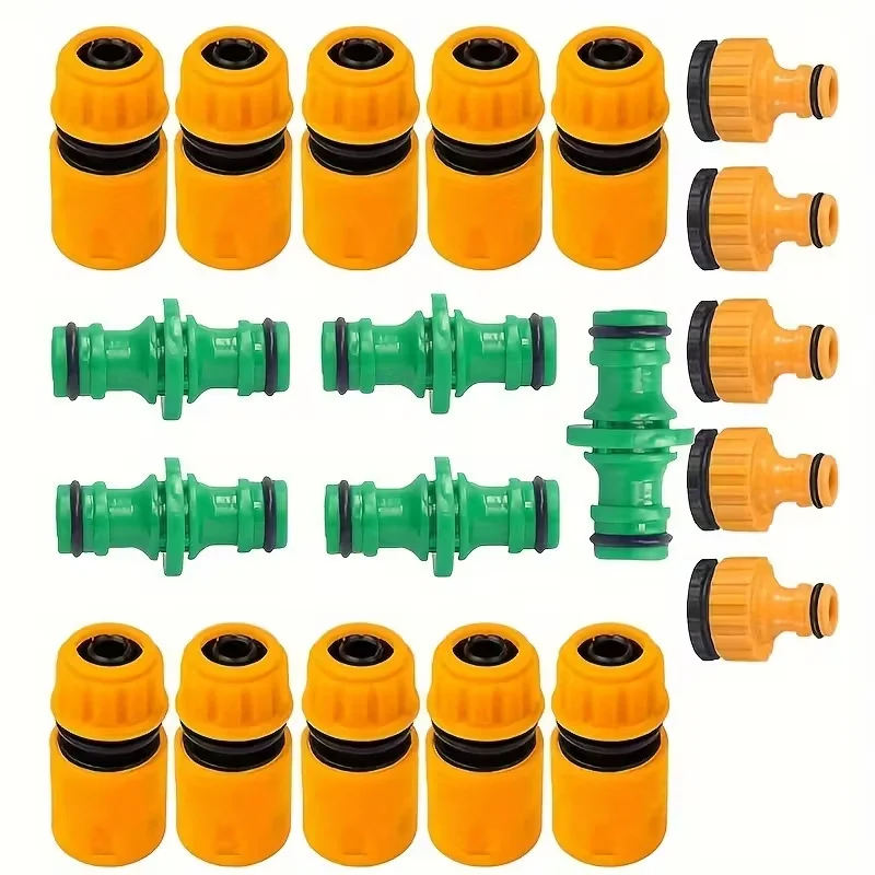 20Pcs garden water pipe connector set: including 10 flow joints, 5 faucet joints and 5 two-way couplings-suitable for pipe