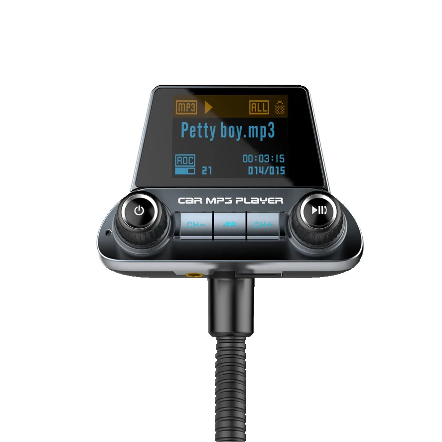 BT14 Dual Display Screen + Dual Knob + Snake Tube + QC3.0 Fast Charging Dot Matrix Display Car Bluetooth MP3