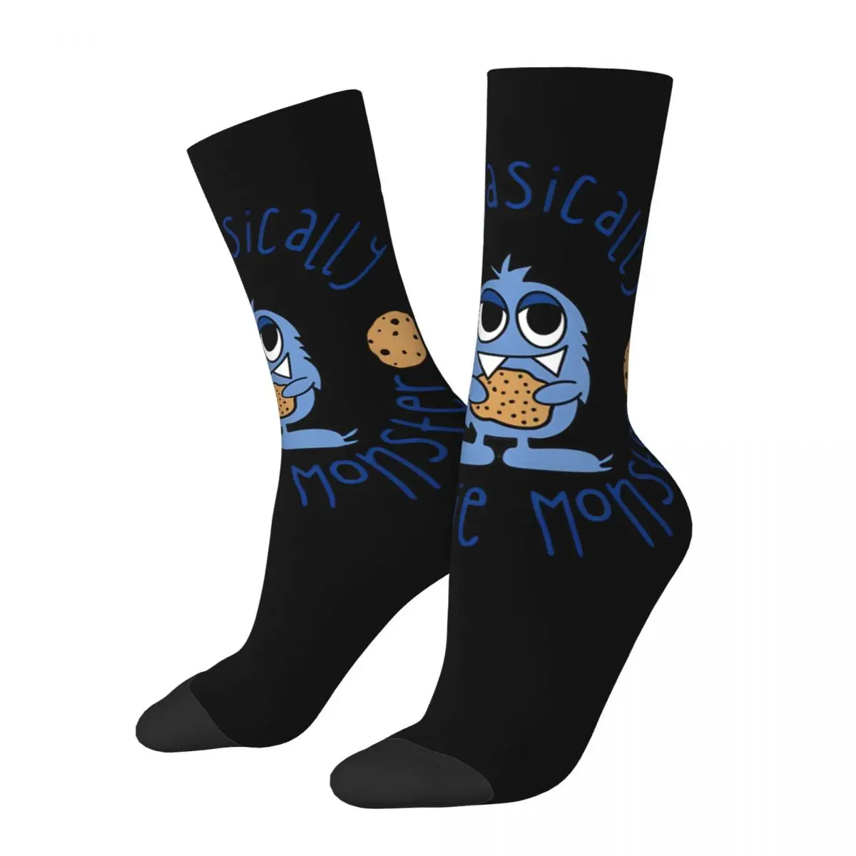 Retro Blue Texts Men's compression Socks Unisex Cookie Monsters Face Street Style Pattern Printed Novelty Crew Sock